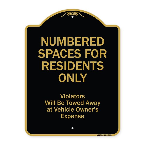 Designer Series-Numbered Spaces Residents Violators Will Be Towed Away At, 24" x 18", BG-1824-9942